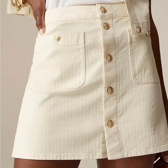 J. Crew Textured Denim Mini Skirt Gold Buttons Ecru Cream 31 / 12 - Picture 1 of 8